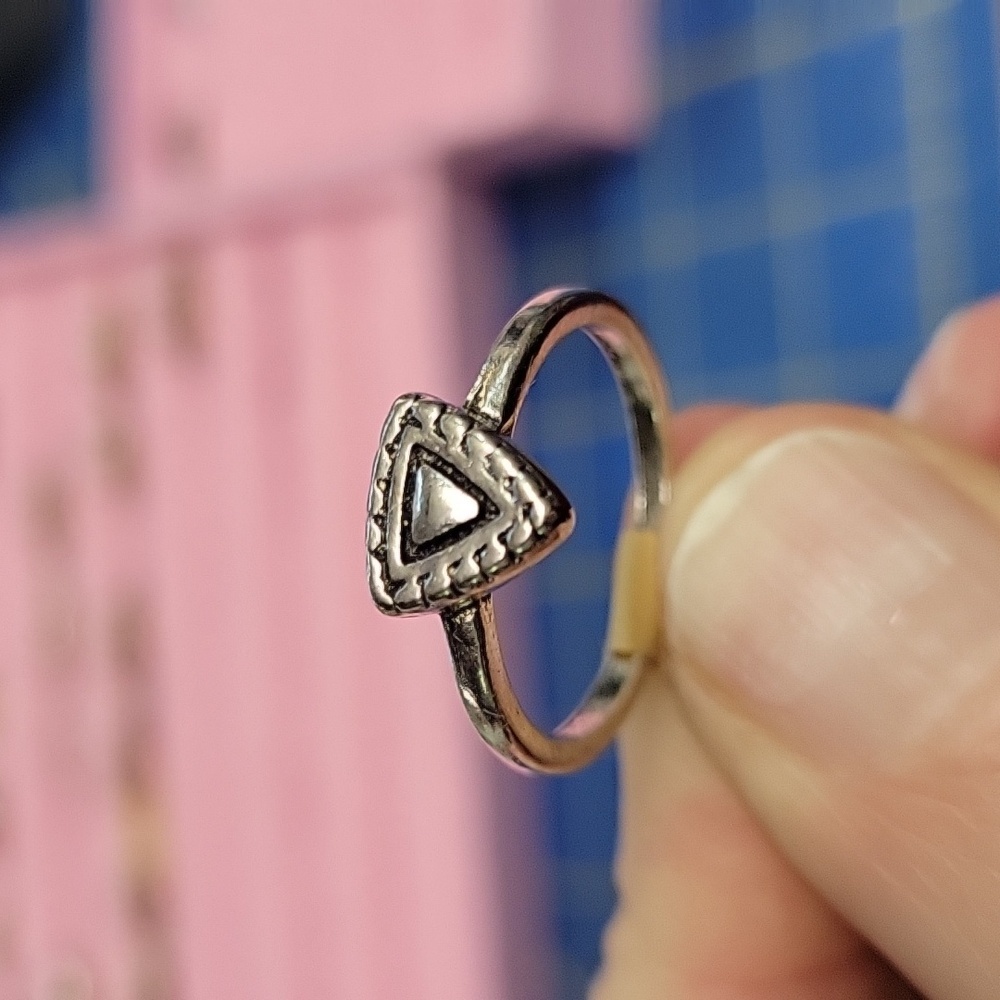 Triangle Silver Tone Ring Size 7.5